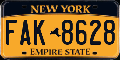 NY license plate FAK8628