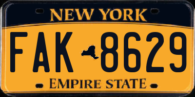 NY license plate FAK8629