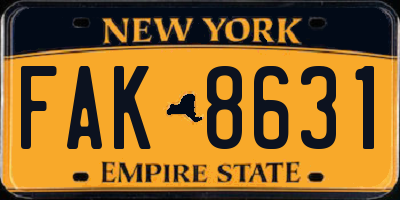 NY license plate FAK8631