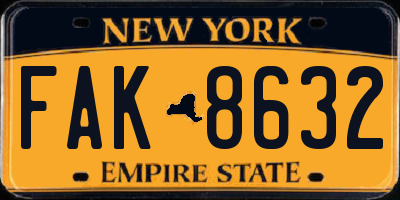 NY license plate FAK8632