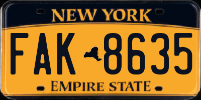 NY license plate FAK8635