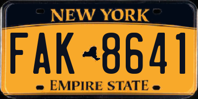NY license plate FAK8641