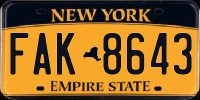 NY license plate FAK8643