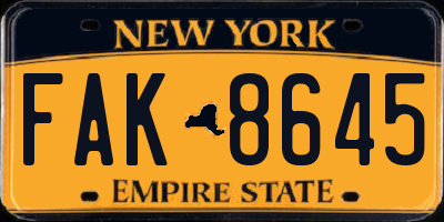 NY license plate FAK8645