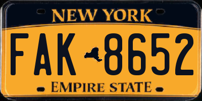 NY license plate FAK8652