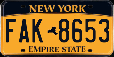 NY license plate FAK8653