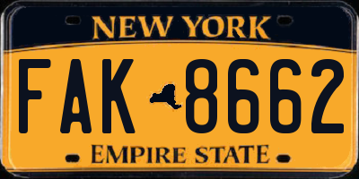 NY license plate FAK8662