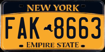 NY license plate FAK8663