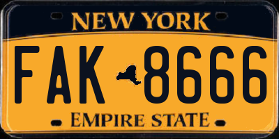 NY license plate FAK8666