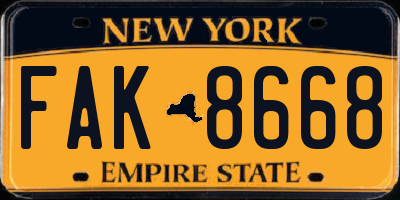 NY license plate FAK8668