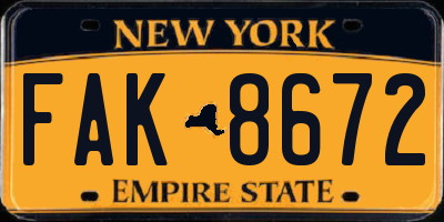 NY license plate FAK8672