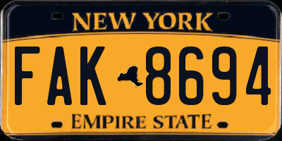 NY license plate FAK8694