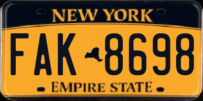 NY license plate FAK8698