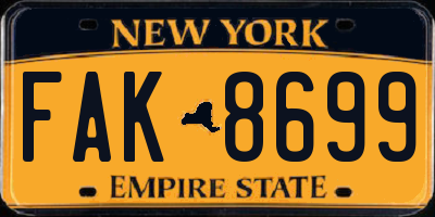 NY license plate FAK8699