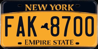 NY license plate FAK8700