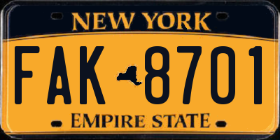 NY license plate FAK8701