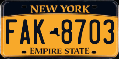 NY license plate FAK8703