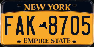 NY license plate FAK8705