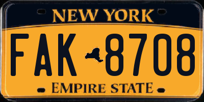 NY license plate FAK8708