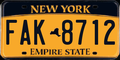 NY license plate FAK8712