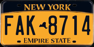 NY license plate FAK8714