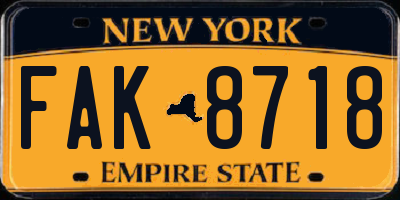 NY license plate FAK8718