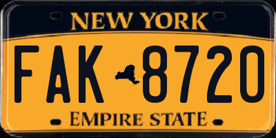 NY license plate FAK8720