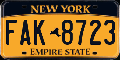 NY license plate FAK8723