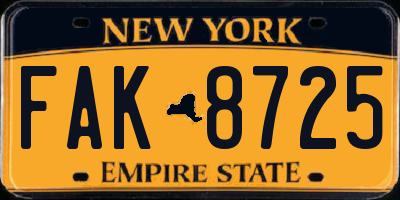 NY license plate FAK8725