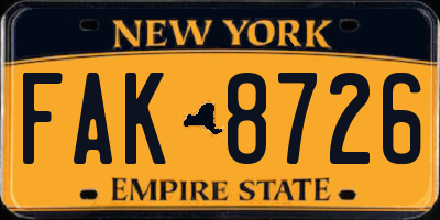 NY license plate FAK8726