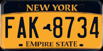 NY license plate FAK8734