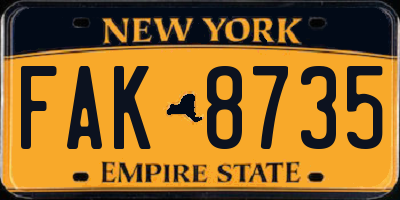 NY license plate FAK8735