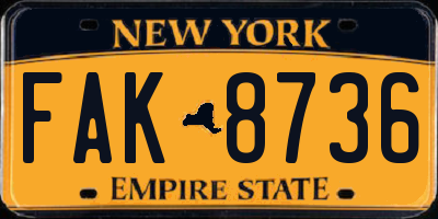 NY license plate FAK8736