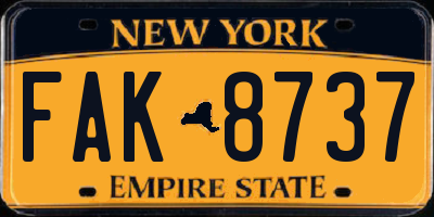 NY license plate FAK8737