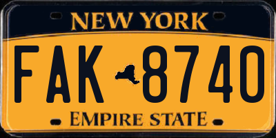 NY license plate FAK8740