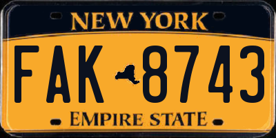 NY license plate FAK8743