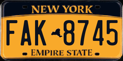 NY license plate FAK8745