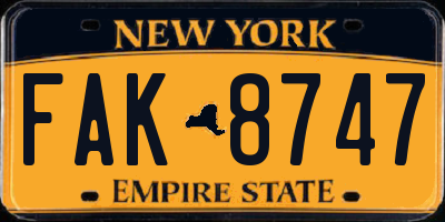 NY license plate FAK8747