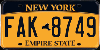 NY license plate FAK8749