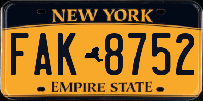 NY license plate FAK8752