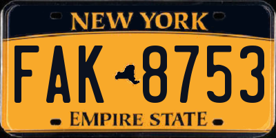 NY license plate FAK8753