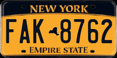 NY license plate FAK8762