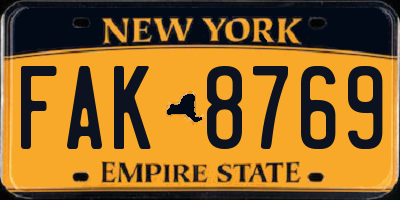 NY license plate FAK8769