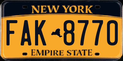 NY license plate FAK8770