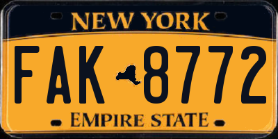 NY license plate FAK8772