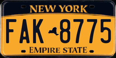 NY license plate FAK8775