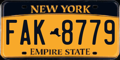 NY license plate FAK8779