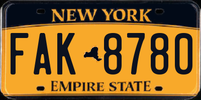 NY license plate FAK8780