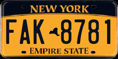 NY license plate FAK8781