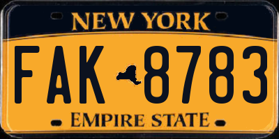 NY license plate FAK8783